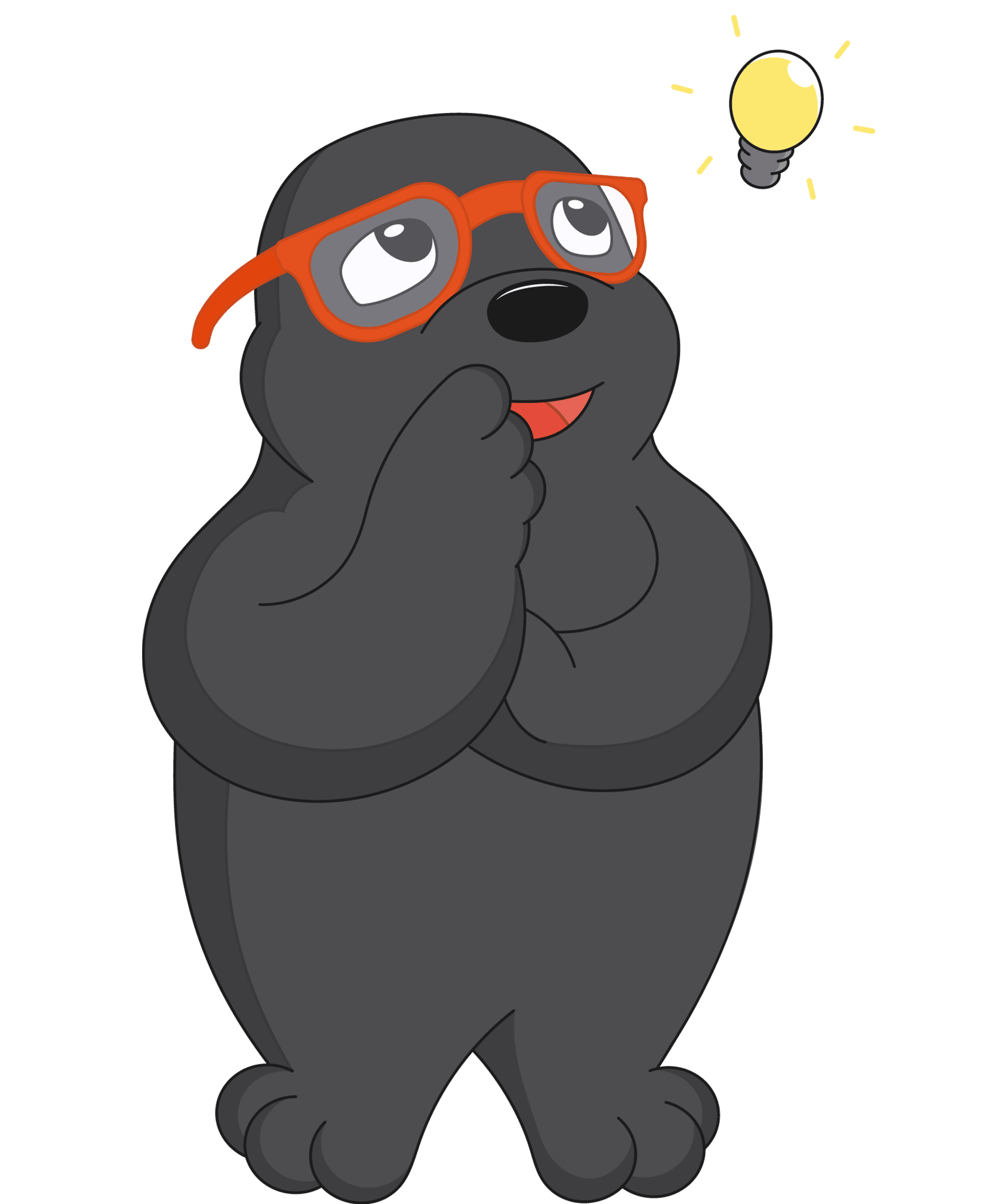A cartoon mole wearing glasses, holding a finger to its chin thoughtfully, with a light bulb above its head.